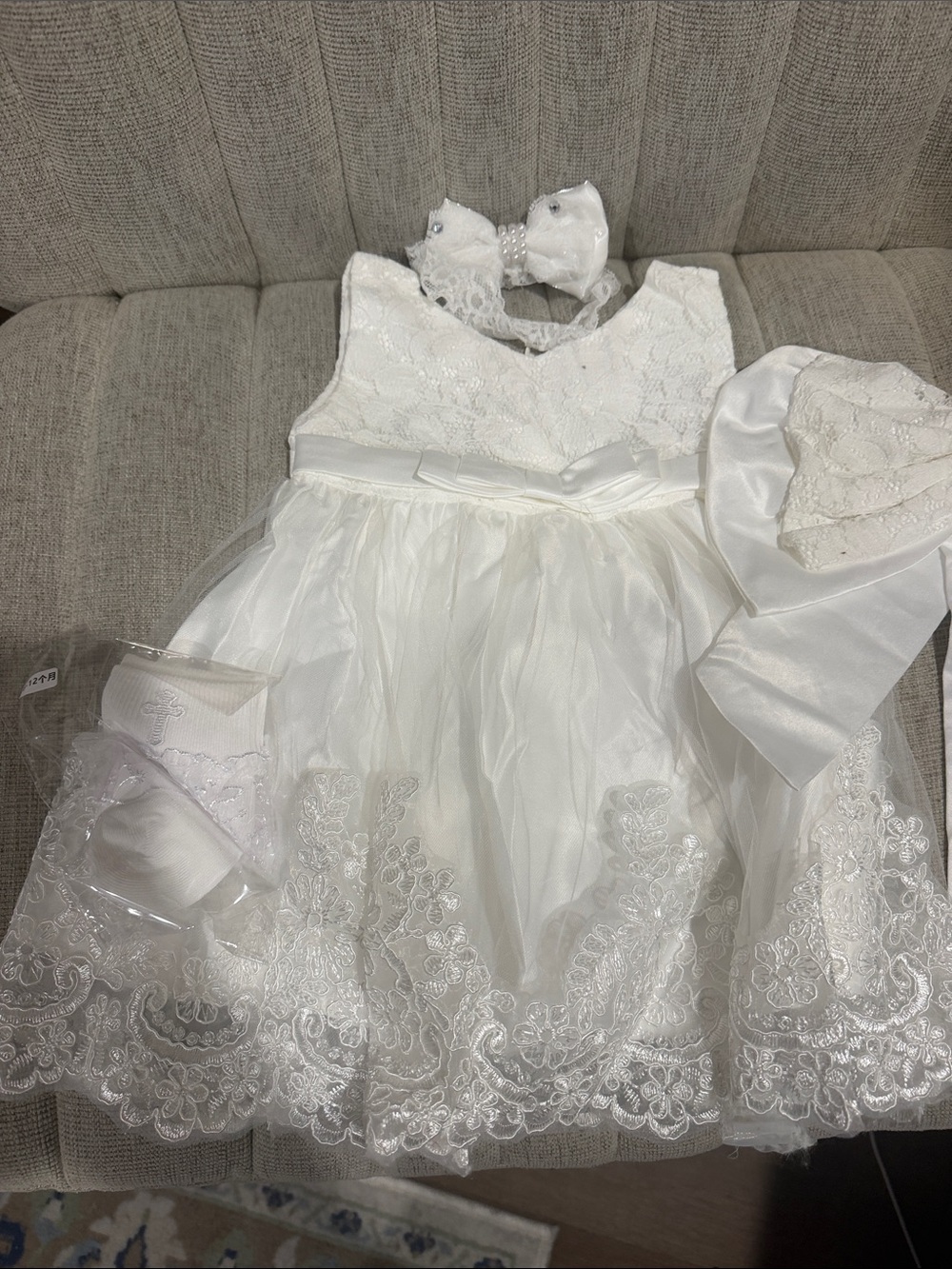 Girls White Lace Tulle Party Dress with Bow